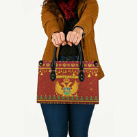 Montenegro Christmas Leather Bag with Red-Gold Theme, Double-Headed Eagle, and Santa Motif - Wonder Print Shop