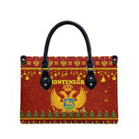 Montenegro Christmas Leather Bag with Red-Gold Theme, Double-Headed Eagle, and Santa Motif - Wonder Print Shop