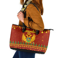 Montenegro Christmas Leather Tote Bag with Red-Gold Theme, Double-Headed Eagle, and Santa Motif - Wonder Print Shop