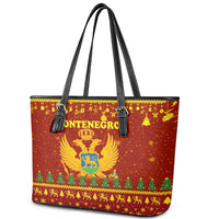 Montenegro Christmas Leather Tote Bag with Red-Gold Theme, Double-Headed Eagle, and Santa Motif - Wonder Print Shop