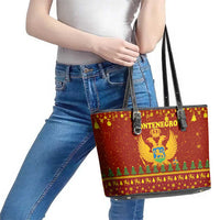 Montenegro Christmas Leather Tote Bag with Red-Gold Theme, Double-Headed Eagle, and Santa Motif - Wonder Print Shop