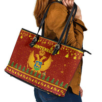 Montenegro Christmas Leather Tote Bag with Red-Gold Theme, Double-Headed Eagle, and Santa Motif - Wonder Print Shop