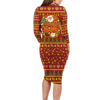 Montenegro Christmas Long Sleeve Bodycon Dress with Red-Gold Theme, Double-Headed Eagle, and Santa Motif - Wonder Print Shop
