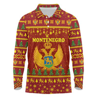 Montenegro Christmas Long Sleeve Polo Shirt with Red-Gold Theme, Double-Headed Eagle, and Santa Motif - Wonder Print Shop