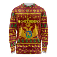 Montenegro Christmas Long Sleeve Shirt with Red-Gold Theme, Double-Headed Eagle, and Santa Motif - Wonder Print Shop
