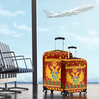 Montenegro Christmas Luggage Cover with Red-Gold Theme, Double-Headed Eagle, and Santa Motif - Wonder Print Shop