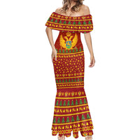 Montenegro Christmas Mermaid Dress with Red-Gold Theme, Double-Headed Eagle, and Santa Motif - Wonder Print Shop
