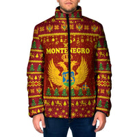 Montenegro Christmas Padded Jacket with Red-Gold Theme, Double-Headed Eagle, and Santa Motif - Wonder Print Shop