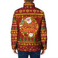 Montenegro Christmas Padded Jacket with Red-Gold Theme, Double-Headed Eagle, and Santa Motif - Wonder Print Shop