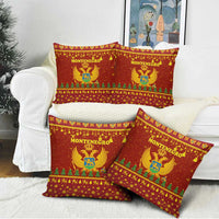 Montenegro Christmas Pillow Cover with Red-Gold Theme, Double-Headed Eagle, and Santa Motif - Wonder Print Shop