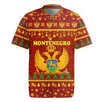 Montenegro Christmas Rugby Jersey with Red-Gold Theme, Double-Headed Eagle, and Santa Motif - Wonder Print Shop