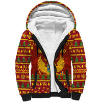 Montenegro Christmas Sherpa Hoodie with Red-Gold Theme, Double-Headed Eagle, and Santa Motif - Wonder Print Shop