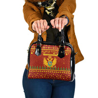 Montenegro Christmas Shoulder Handbag with Red-Gold Theme, Double-Headed Eagle, and Santa Motif - Wonder Print Shop