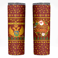 Montenegro Christmas Skinny Tumbler with Red-Gold Theme, Double-Headed Eagle, and Santa Motif - Wonder Print Shop