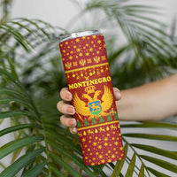 Montenegro Christmas Skinny Tumbler with Red-Gold Theme, Double-Headed Eagle, and Santa Motif - Wonder Print Shop