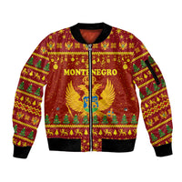 Montenegro Christmas Sleeve Zip Bomber Jacket with Red-Gold Theme, Double-Headed Eagle, and Santa Motif - Wonder Print Shop