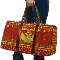 Montenegro Christmas Travel Bag with Red-Gold Theme, Double-Headed Eagle, and Santa Motif - Wonder Print Shop