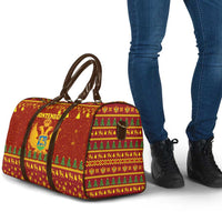 Montenegro Christmas Travel Bag with Red-Gold Theme, Double-Headed Eagle, and Santa Motif - Wonder Print Shop