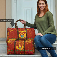 Montenegro Christmas Travel Bag with Red-Gold Theme, Double-Headed Eagle, and Santa Motif - Wonder Print Shop