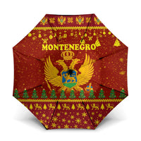 Montenegro Christmas Umbrella with Red-Gold Theme, Double-Headed Eagle, and Santa Motif - Wonder Print Shop