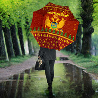 Montenegro Christmas Umbrella with Red-Gold Theme, Double-Headed Eagle, and Santa Motif - Wonder Print Shop