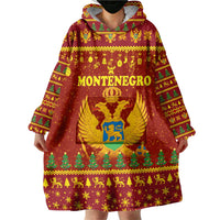 Montenegro Christmas Wearable Blanket Hoodie with Red-Gold Theme, Double-Headed Eagle, and Santa Motif - Wonder Print Shop