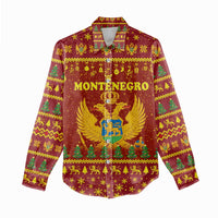 Montenegro Christmas Women Casual Shirt with Red-Gold Theme, Double-Headed Eagle, and Santa Motif - Wonder Print Shop