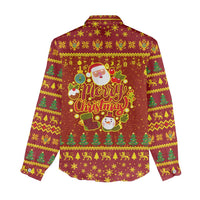 Montenegro Christmas Women Casual Shirt with Red-Gold Theme, Double-Headed Eagle, and Santa Motif - Wonder Print Shop