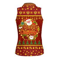 Montenegro Christmas Women Sleeveless Polo Shirt with Red-Gold Theme, Double-Headed Eagle, and Santa Motif - Wonder Print Shop