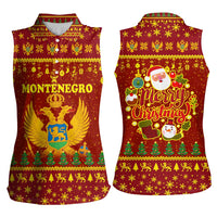 Montenegro Christmas Women Sleeveless Polo Shirt with Red-Gold Theme, Double-Headed Eagle, and Santa Motif - Wonder Print Shop