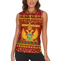 Montenegro Christmas Women Sleeveless Polo Shirt with Red-Gold Theme, Double-Headed Eagle, and Santa Motif - Wonder Print Shop