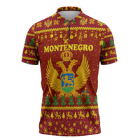 Montenegro Christmas Zipper Polo Shirt with Red-Gold Theme, Double-Headed Eagle, and Santa Motif - Wonder Print Shop