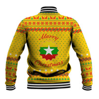 Myanmar Christmas Baseball Jacket with Yellow-Red-Green Theme, National Emblem, and Star Motif - Wonder Print Shop