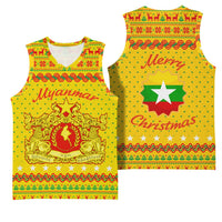 Myanmar Christmas Basketball Jersey with Yellow-Red-Green Theme, National Emblem, and Star Motif - Wonder Print Shop