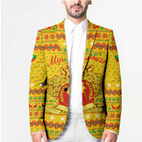 Myanmar Christmas Blazer with Yellow-Red-Green Theme, National Emblem, and Star Motif - Wonder Print Shop