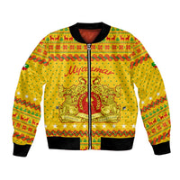 Myanmar Christmas Bomber Jacket with Yellow-Red-Green Theme, National Emblem, and Star Motif - Wonder Print Shop