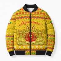 Myanmar Christmas Bomber Puffer Jacket with Yellow-Red-Green Theme, National Emblem, and Star Motif - Wonder Print Shop