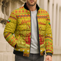 Myanmar Christmas Bomber Puffer Jacket with Yellow-Red-Green Theme, National Emblem, and Star Motif - Wonder Print Shop