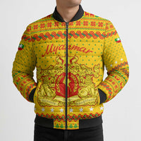 Myanmar Christmas Bomber Puffer Jacket with Yellow-Red-Green Theme, National Emblem, and Star Motif - Wonder Print Shop