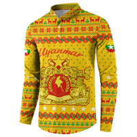 Myanmar Christmas Button Sweatshirt with Yellow-Red-Green Theme, National Emblem, and Star Motif - Wonder Print Shop