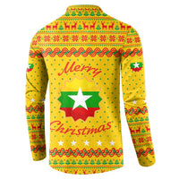 Myanmar Christmas Button Sweatshirt with Yellow-Red-Green Theme, National Emblem, and Star Motif - Wonder Print Shop