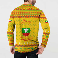 Myanmar Christmas Button Sweatshirt with Yellow-Red-Green Theme, National Emblem, and Star Motif - Wonder Print Shop