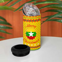 Myanmar Christmas 4 in 1 Can Cooler Tumbler with Yellow-Red-Green Theme, National Emblem, and Star Motif - Wonder Print Shop