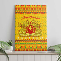 Myanmar Christmas Canvas Wall Art with Yellow-Red-Green Theme, National Emblem, and Star Motif - Wonder Print Shop