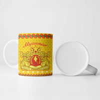 Myanmar Christmas Ceramic Mug with Yellow-Red-Green Theme, National Emblem, and Star Motif - Wonder Print Shop