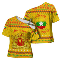 Myanmar Christmas Cross Shoulder Shirt with Yellow-Red-Green Theme, National Emblem, and Star Motif - Wonder Print Shop