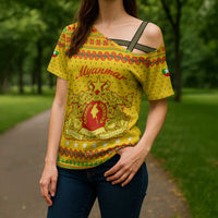 Myanmar Christmas Cross Shoulder Shirt with Yellow-Red-Green Theme, National Emblem, and Star Motif - Wonder Print Shop