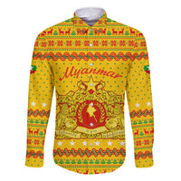 Myanmar Christmas Family Matching Long Sleeve Bodycon Dress and Hawaiian Shirt with Yellow-Red-Green Theme, National Emblem, and Star Motif - Wonder Print Shop