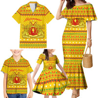 Myanmar Christmas Family Matching Mermaid Dress and Hawaiian Shirt with Yellow-Red-Green Theme, National Emblem, and Star Motif - Wonder Print Shop
