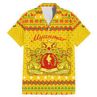 Myanmar Christmas Family Matching Mermaid Dress and Hawaiian Shirt with Yellow-Red-Green Theme, National Emblem, and Star Motif - Wonder Print Shop